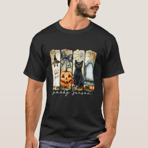 Spooky Season Vintage Black Cat Pumpkin Ghost Tomb T-Shirt