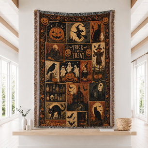 Spooky Season Vintage Halloween Decor Throw Blanket