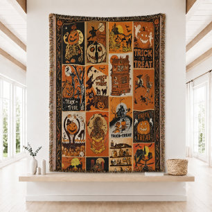 Spooky Season Vintage Halloween Decor Throw Blanket