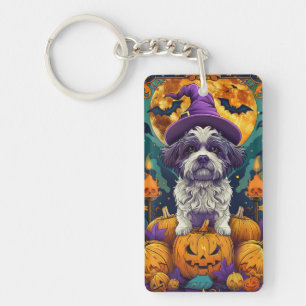 Spooky Shih Tzu Dog Halloween Witch And Pumpkin  Key Ring