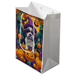 Spooky Shih Tzu Dog Halloween Witch And Pumpkin Medium Gift Bag