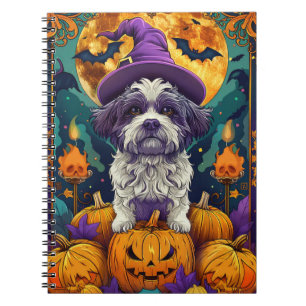 Spooky Shih Tzu Dog Halloween Witch And Pumpkin Notebook