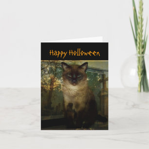 Spooky Siamese Cat Halloween Greeting Card