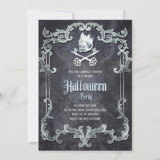 Spooky Silver Vintage Halloween Party Gothic Skull