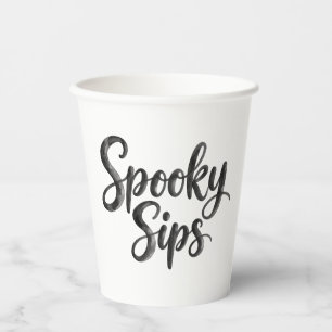 Spooky Sips Black & White Funny Halloween Party Paper Cups