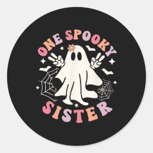 Spooky Sister Ghost Spooky Retro Family Halloween  Classic Round Sticker