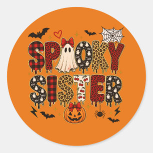 Spooky Sister Halloween Leopard Print Mix Classic Round Sticker