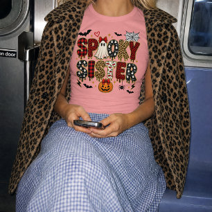 Spooky Sister Halloween   Leopard Print Mix T-Shirt