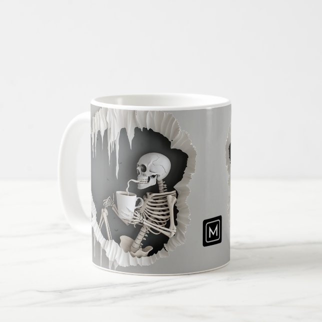 Spooky Skeleton 3D Abstract Illustration Halloween Coffee Mug (Front Left)