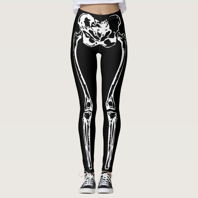 Spooky Skeleton Bones Halloween Leggings (Front)