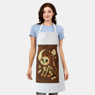 Spooky Skeleton Cat All-Over Print Apron, Medium Apron
