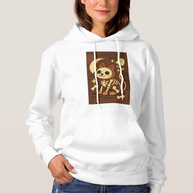 Spooky Skeleton Cat and Ghost  Hoodie (Front)
