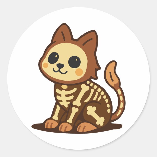 Spooky Skeleton Cat  Classic Round Sticker (Front)