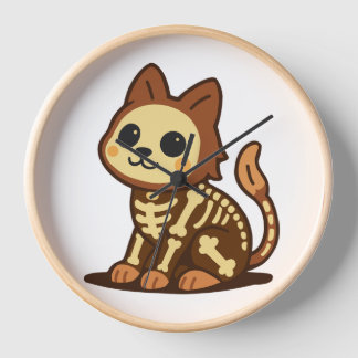 Spooky Skeleton Cat  Clock