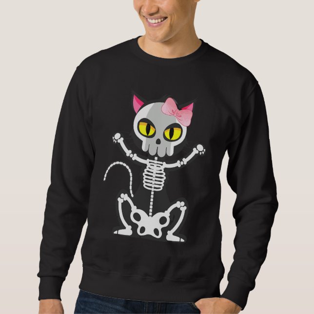 Spooky Skeleton Cat Halloween Costume Sweatshirt (Front)