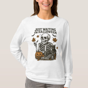 Spooky Skeleton Cat Halloween Vibes T-Shirt