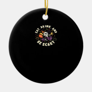 Spooky Skeleton Celebrating Halloween Eat Drink An Ceramic Tree Decoration