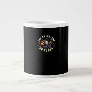 Spooky Skeleton Celebrating Halloween Eat Drink An Large Coffee Mug