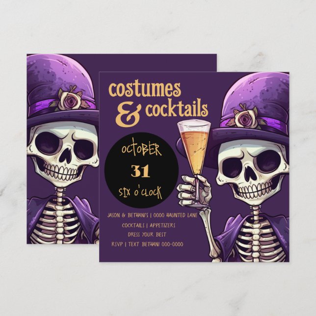 Spooky Skeleton Costumes and Cocktails Party Invitation (Front/Back)