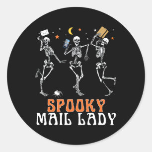 Spooky Skeleton Dancing Mail Lady Postal Worker Ha Classic Round Sticker