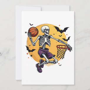 Spooky Skeleton Dunking Basketball Graveyard Hallo Invitation