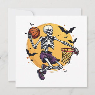 Spooky Skeleton Dunking Basketball Graveyard Hallo Invitation