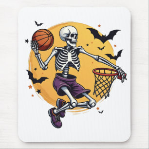 Spooky Skeleton Dunking Basketball Graveyard Hallo Mouse Mat