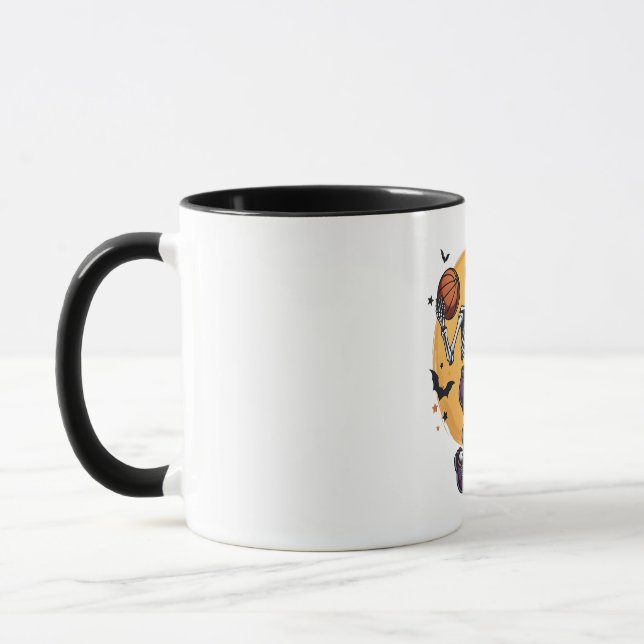 Spooky Skeleton Dunking Basketball Graveyard Hallo Mug (Left)