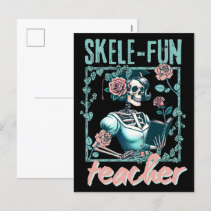 Spooky Skeleton Elementary School Teacher  Holiday Postcard