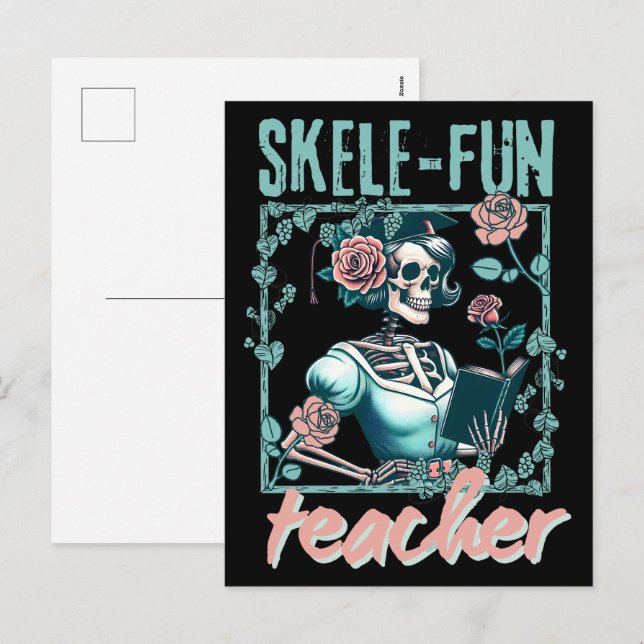 Spooky Skeleton Elementary School Teacher  Holiday Postcard (Front/Back)