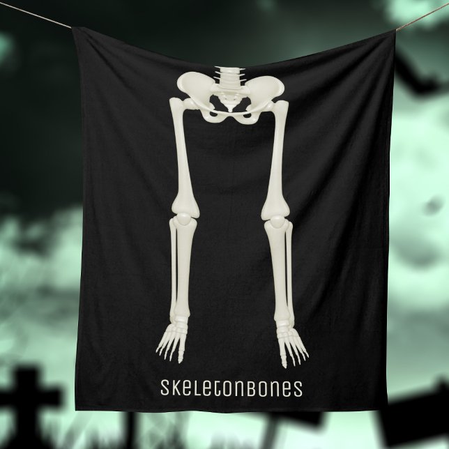 Spooky Skeleton Fun Halloween Black Fleece Blanket (Spooky skeleton leg blanket with space for your name. Perfect to snuggle under for halloween movies)