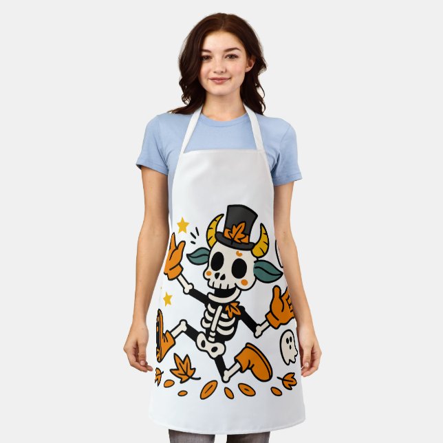 Spooky Skeleton Goat All-Over Print Apron, Medium Apron (Worn)