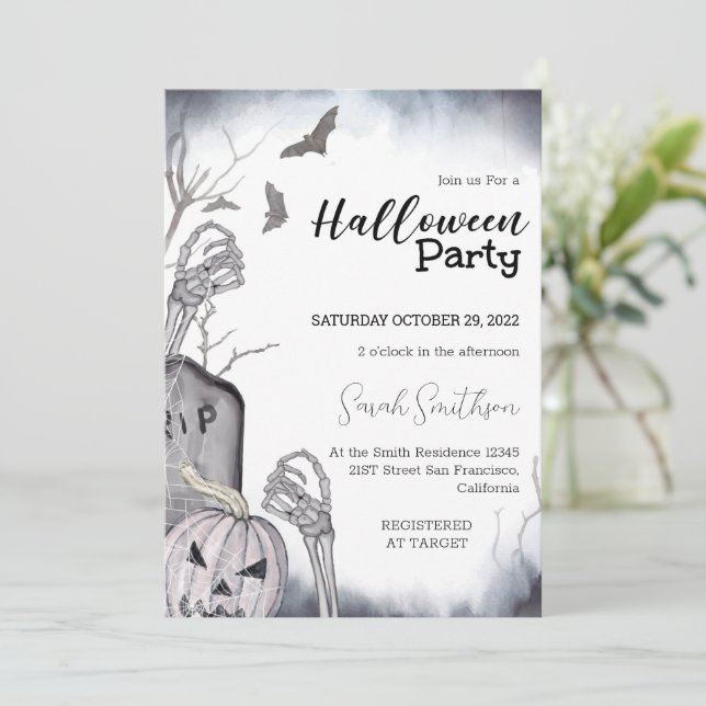 Spooky Skeleton Halloween Party Invitation (Standing Front)