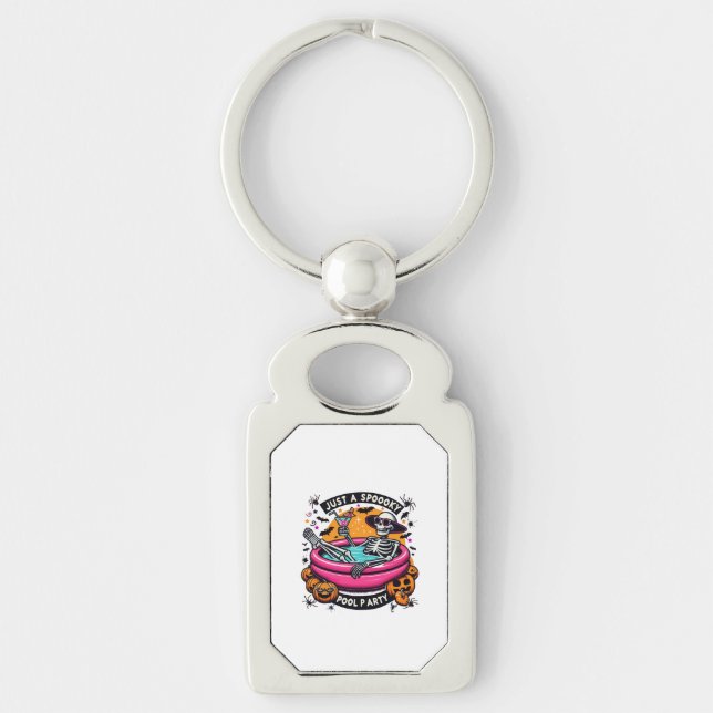 Spooky Skeleton Halloween Pool Party Design! Key Ring (Front)