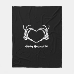 Spooky Skeleton Hand Heart With "Happy Halloween"  Fleece Blanket