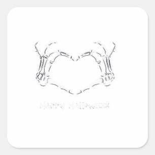 Spooky Skeleton Hand Heart With "Happy Halloween"  Square Sticker