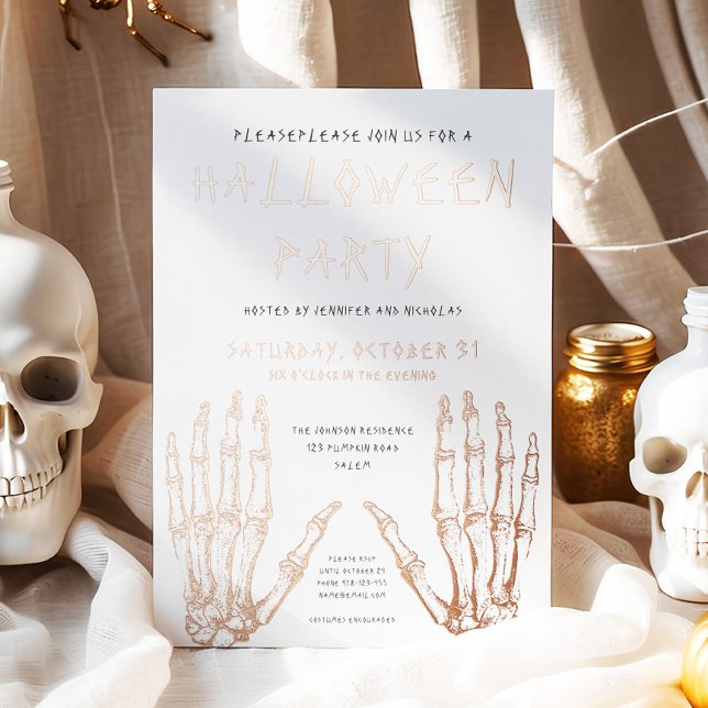 Spooky Skeleton Hands Halloween Party Rose Gold (Spooky Skeleton Hands Halloween Party Rose Gold Foil Invitation)