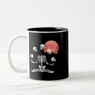 Spooky Skeleton Juggling Skull Heads Full Moon Hal Two-Tone Coffee Mug