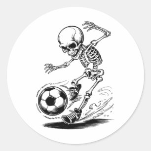 Spooky Skeleton Kids Playing Soccer Halloween Tric Classic Round Sticker