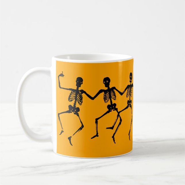 Spooky Skeleton Orange & Black Halloween Mug (Left)
