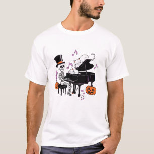 Spooky Skeleton Playing Piano With Cats Music Hall T-Shirt