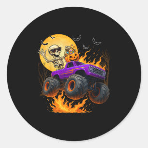 Spooky Skeleton Riding Monster Truck Halloween Cos Classic Round Sticker