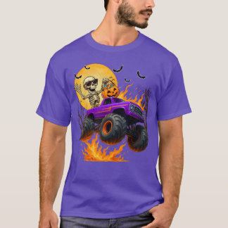Spooky Skeleton Riding Monsterruck Halloween Costu T-Shirt
