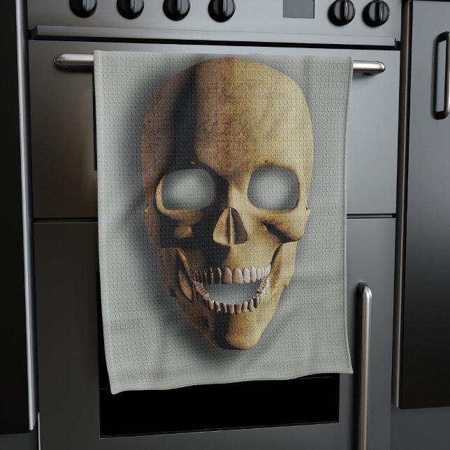 Spooky Skeleton Skull Halloween Kitchen Towel (A spooky skull kitchen towel perfect for your spooky Halloween kitchen)