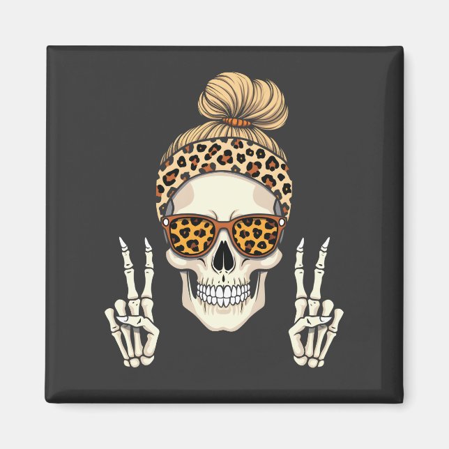 Spooky Skeleton Skull Leopard Halloween Mum  Magnet (Front)