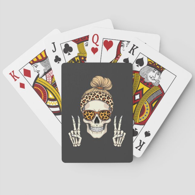 Spooky Skeleton Skull Leopard Halloween Mum  Playing Cards (Back)