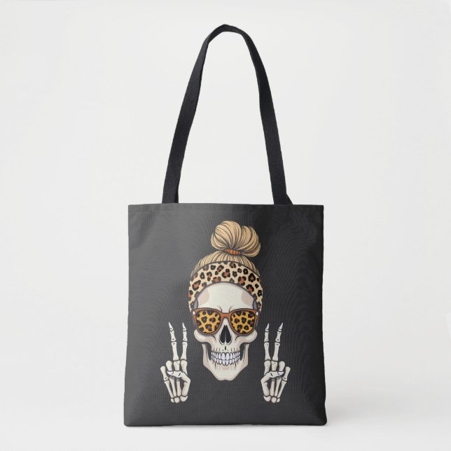 Spooky Skeleton Skull Leopard Halloween Mum  Tote Bag (Front)