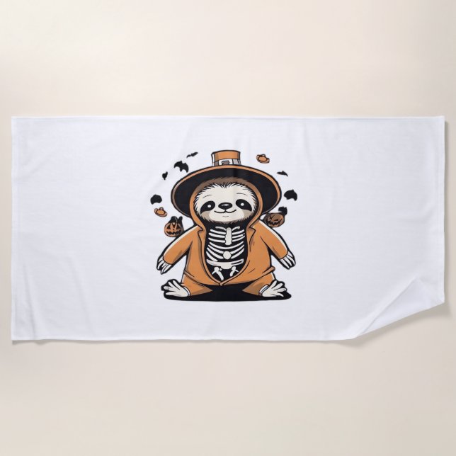 Spooky skeleton sloth trick or treating Classic T- Beach Towel (Front)