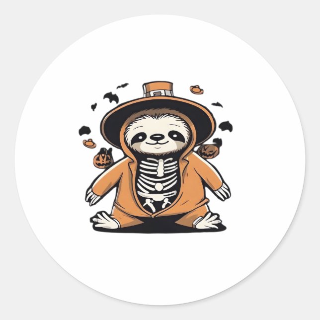 Spooky skeleton sloth trick or treating Classic T- Classic Round Sticker (Front)