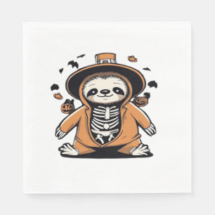 Spooky skeleton sloth trick or treating Classic T- Napkin
